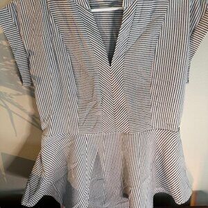 Monteau Los Angeles Black/Grey And White Striped Peplum Top Size L NEW